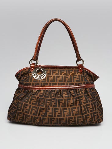 fendi zucca tobacco Brown Print Coated Canvas Medium Roll Tote Bag 8BH185 Fendi Tobacco Zucca Print Croc