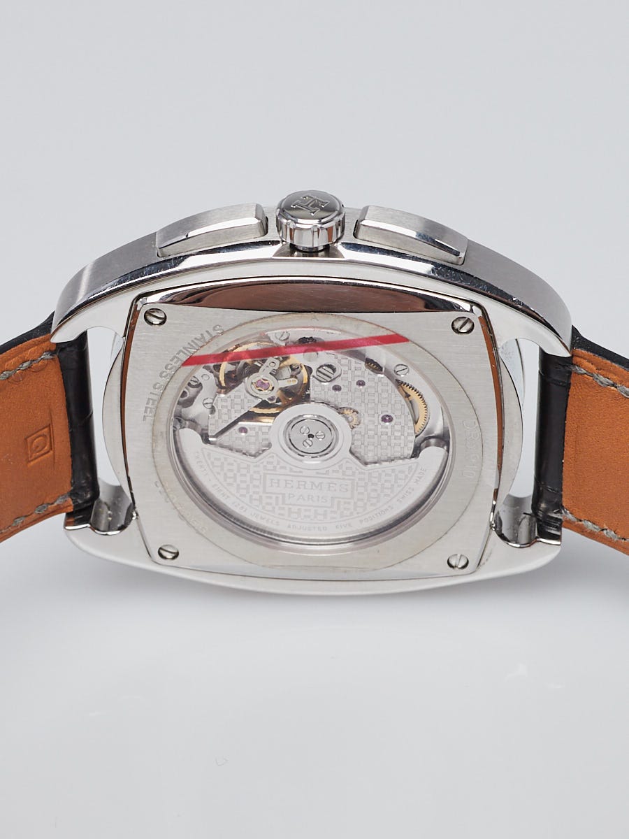 Hermes 40.5mm Stainless Steel and Havana Alligator Dressage