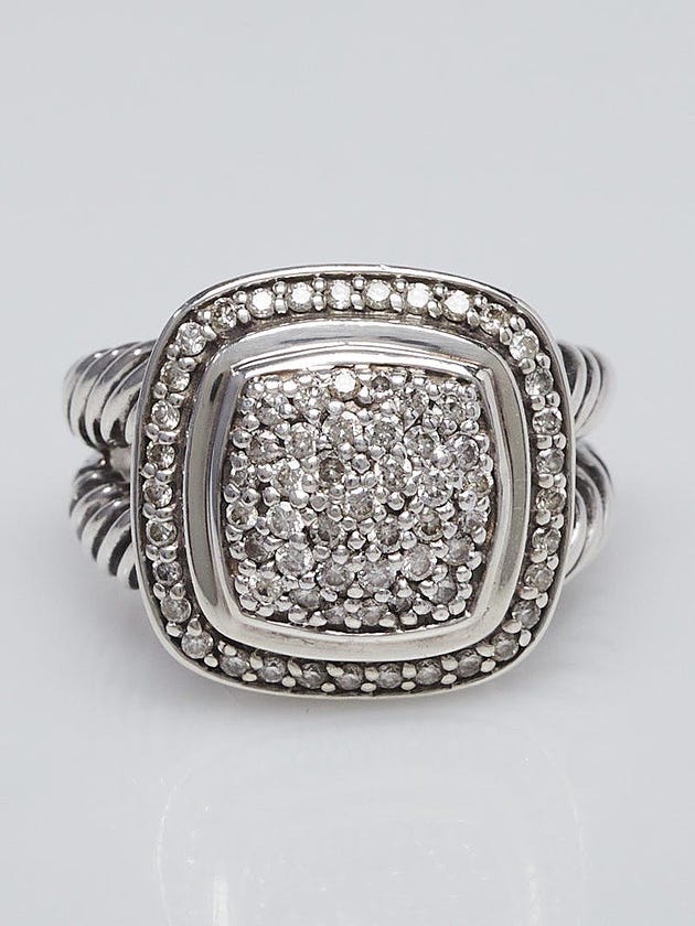 David Yurman 11mm Pave Diamond and Sterling Silver Albion Ring Size 7