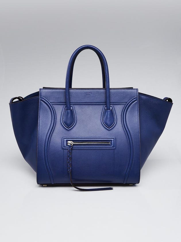 Celine Blue Calfskin Leather Medium Phantom Luggage Tote Bag