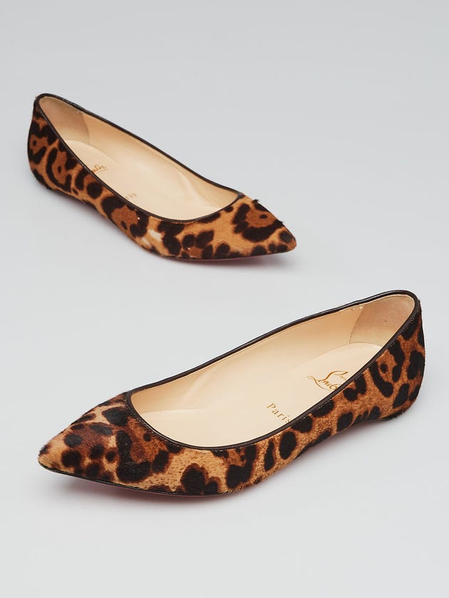 Christian Louboutin Brown Leopard Print Pony Hair Pigalle Flats Size 8/38.5