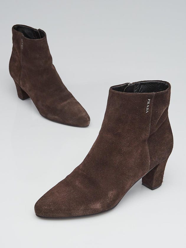 Prada Brown Suede Pointed Ankle Boots Size 7.5/38