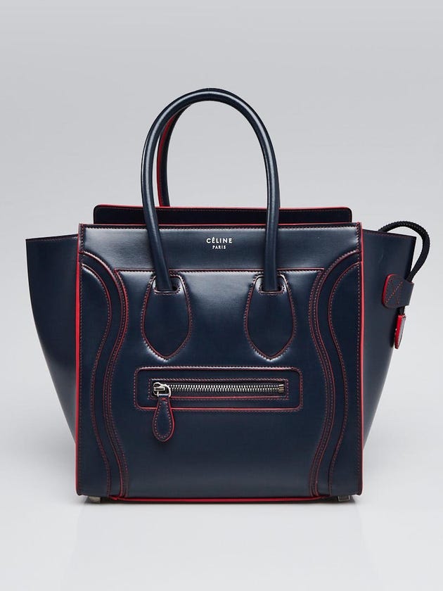 Celine Navy Blue/Red Smooth Leather Micro Luggage Tote Bag