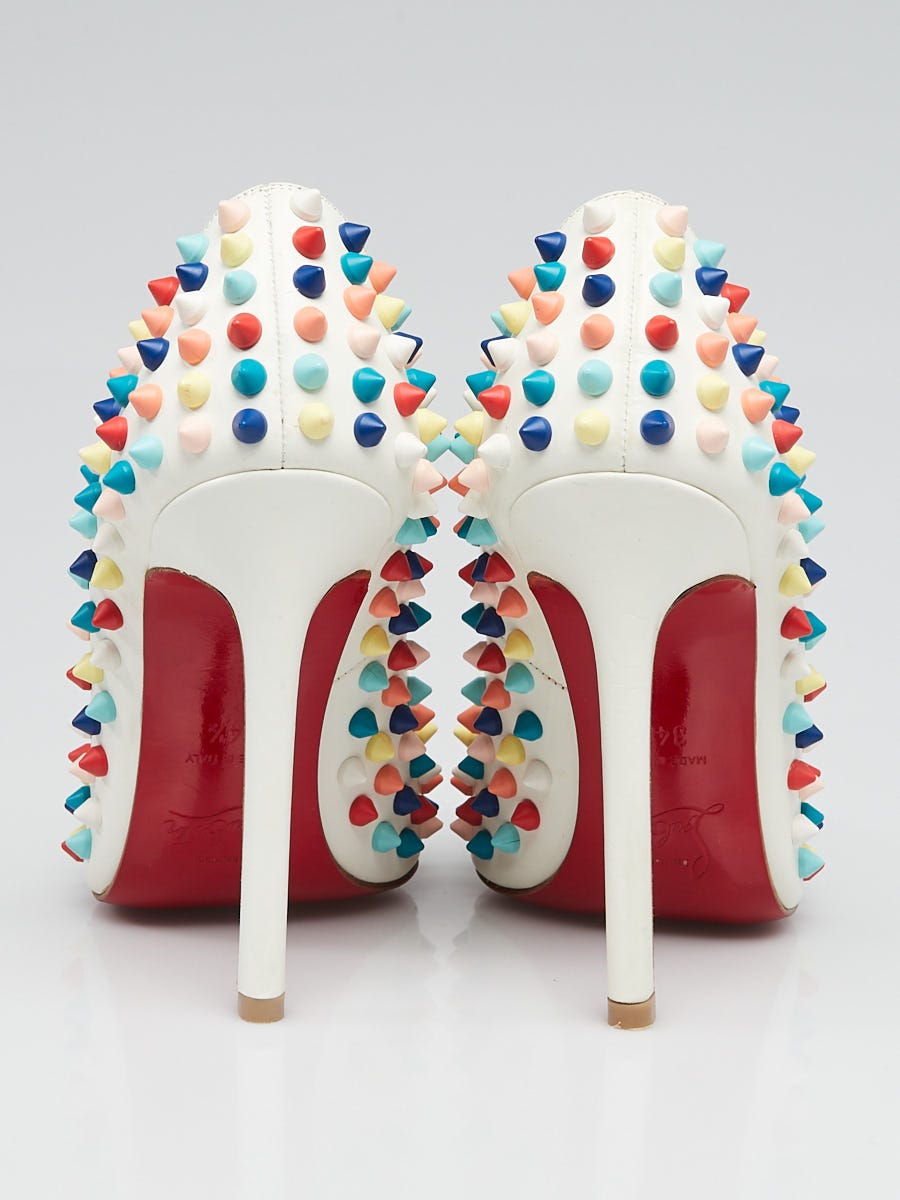 Christian Louboutin White Leather Multicolor Spikes Pigalle Christian Louboutin White Leather Multicolor Spikes Pigalle
