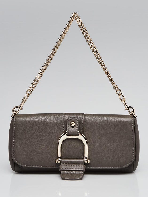 Gucci Grey Pebbled Leather Stirrup Flap Bag