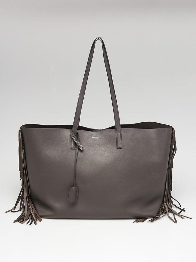 Yves Saint Laurent Grey Leather Fringe Large Shopping Tote Bag