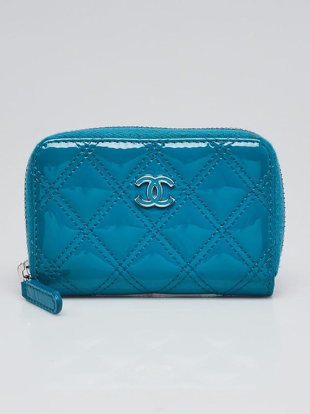 Chanel Turquoise Quilted Patent Leather O-Zip Coin Purse