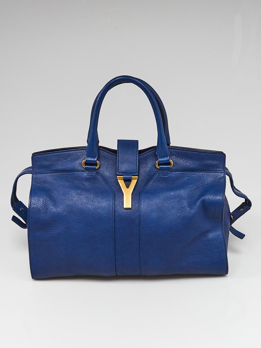 Yves Saint Laurent Blue Leather Medium Cabas ChYc Bag Yoogi s Closet