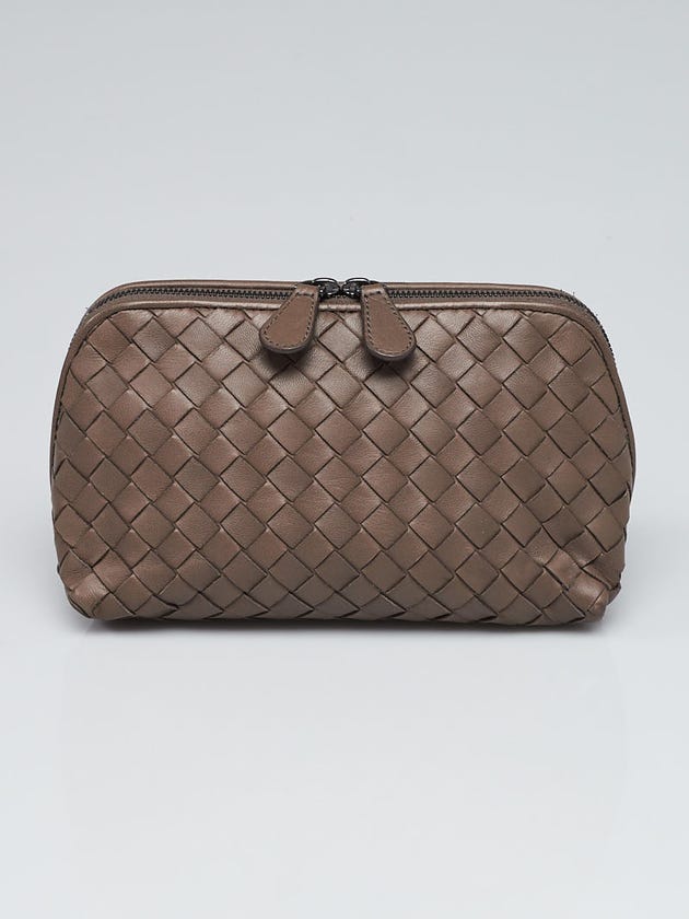 Bottega Veneta Grey Intrecciato Nappa Leather Medium Cosmetic Bag