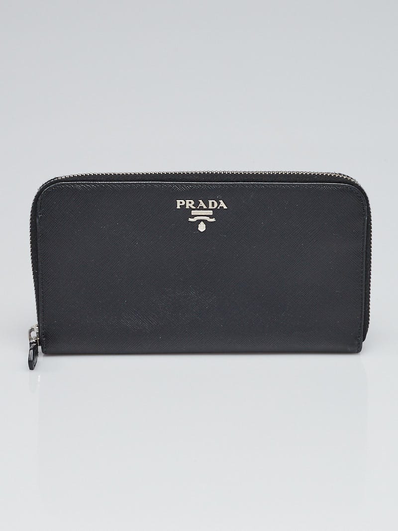 Prada Black Saffiano Metal Leather Zip Wallet