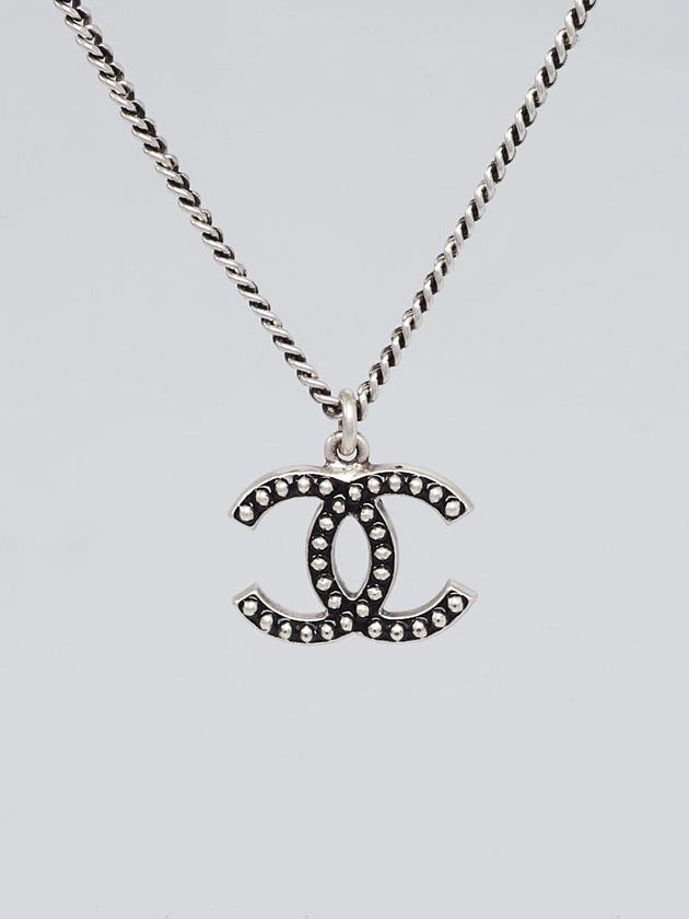 Chanel Black Enamel and Silvertone CC Pendant Necklace