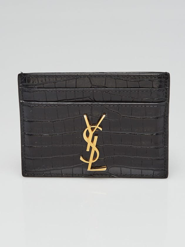 Yves Saint Laurent Black Crocodile Embossed Leather Card Holder
