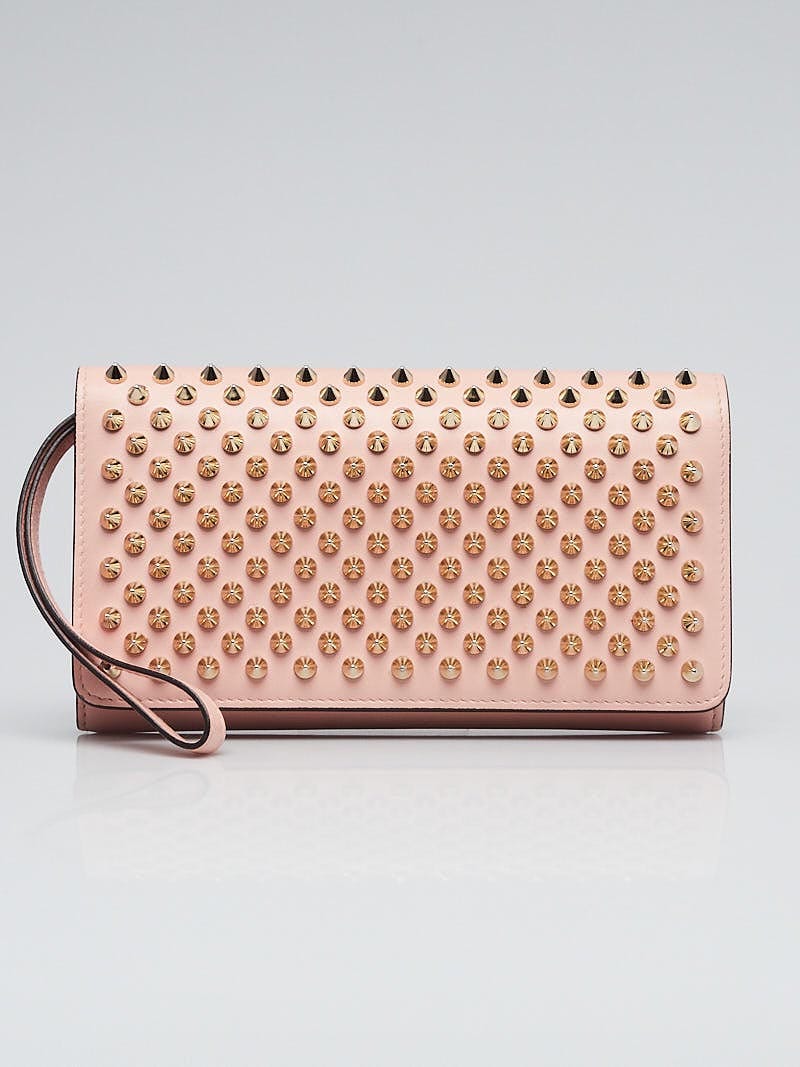 Christian Louboutin Pink Leather Macaron Spikes Wristlet Bag