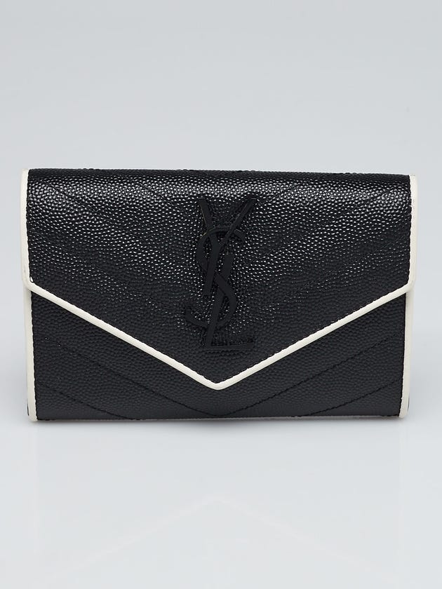 Yves Saint Laurent Black Grained Leather Compact Monogram Envelope Wallet