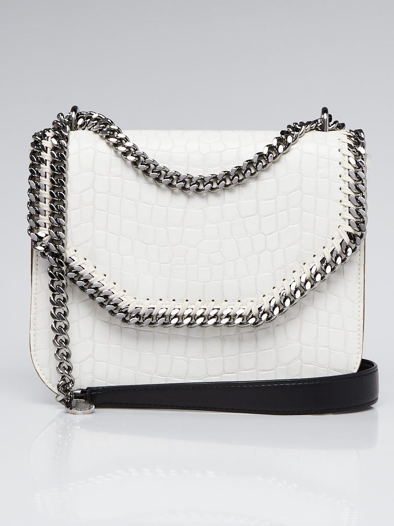 Stella McCartney White Crocodile Embossed Faux Leather Medium Box