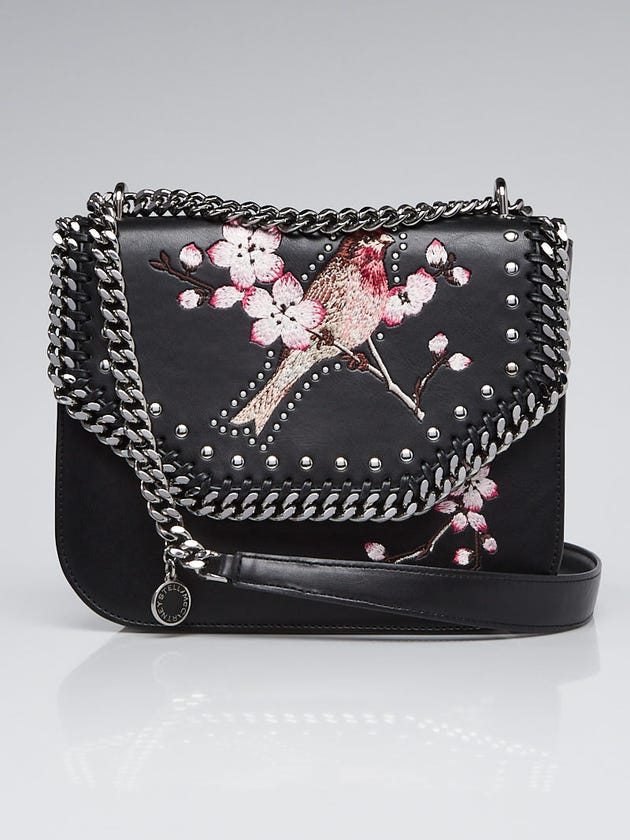 Stella McCartney Black Faux Leather Floral Embroidered Medium Box Bag