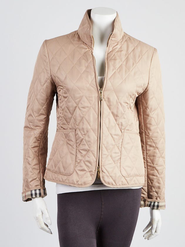 Burberry Beige Quilted Fabric Zip Jacket Size S