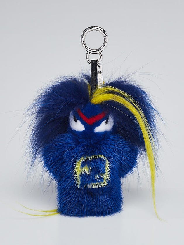 Fendi Blue Mink/Fox Fur 'Bug-Kun' Fendirumi Key Chain and Bag Charm