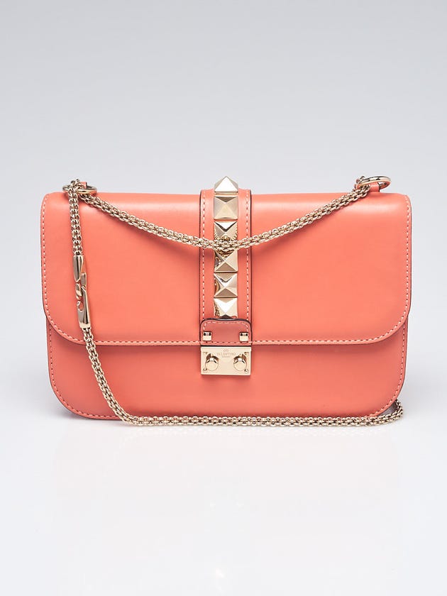 Valentino Coral Pink Leather Rockstud Glam Lock Medium Flap Bag