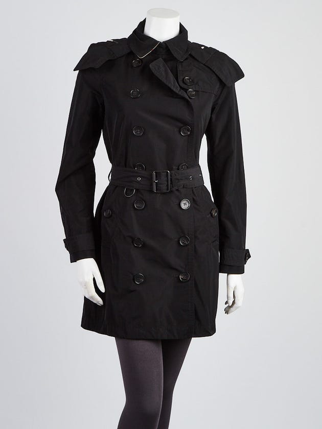 Burberry Black Polyester Balmoral Hooded Trench Coat Size 4