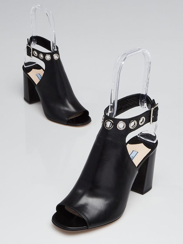 Prada Black Leather Ankle Wrap Mule Sandals Size 9/39.5