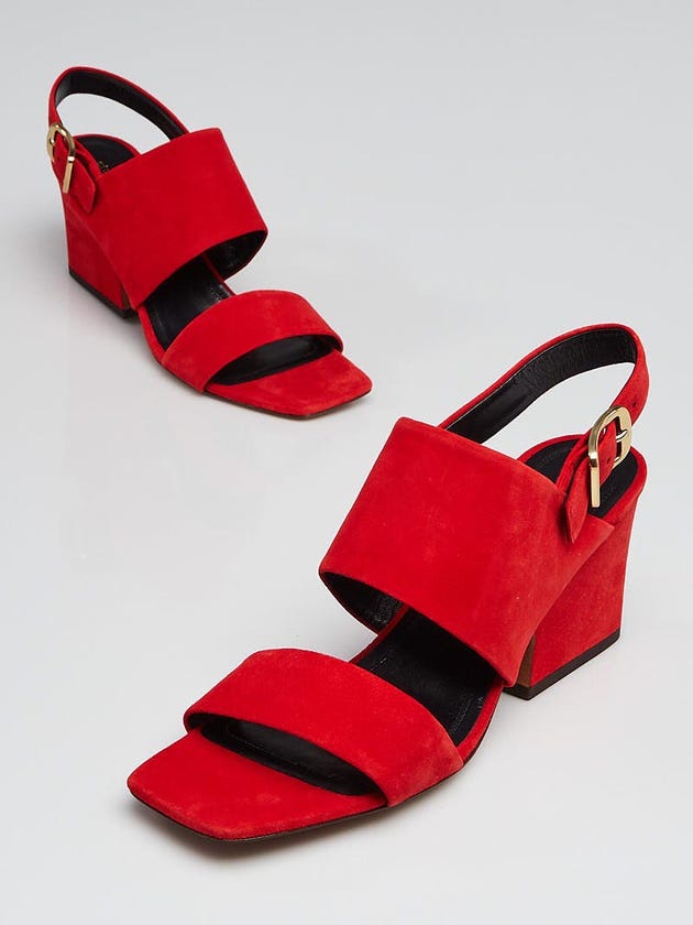Celine Bright Red Suede Leather Mid Heel Sandals Size 9/39.5
