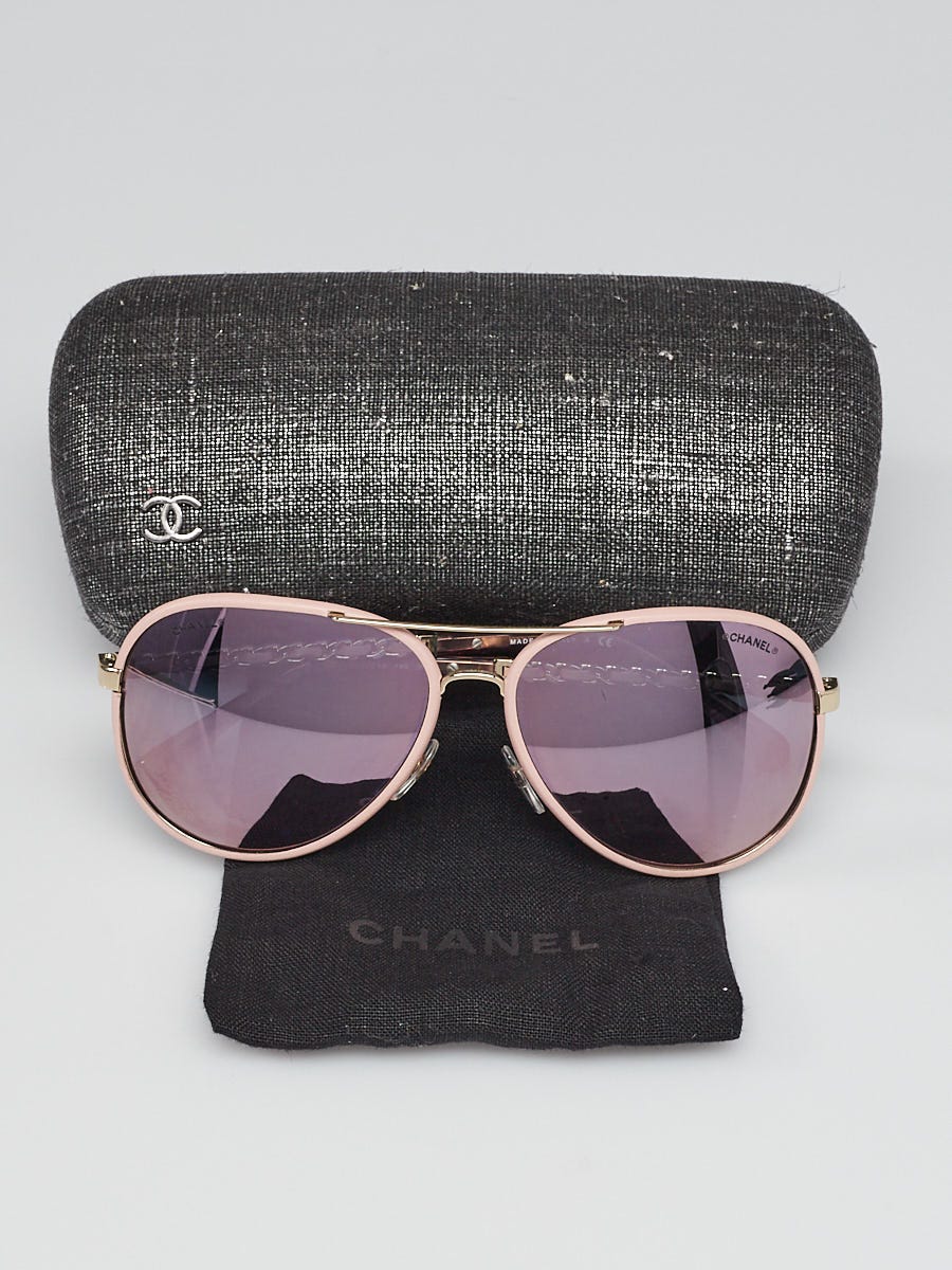 Chanel Pink Leather CC Aviator Pilot Winter Sunglasses - 4219