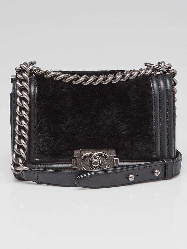 Chanel Black Leather and Shearling Small Boy Bag