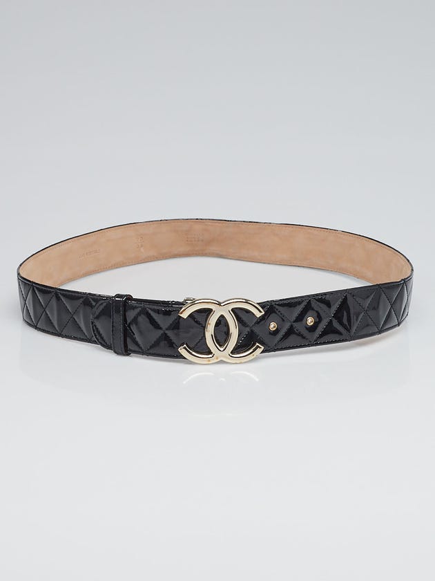 Chanel Black Quilted Patent Leather CC Belt Size 90/36