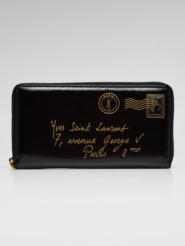 Yves Saint Laurent Black Patent Leather Y-Mail Zip Wallet