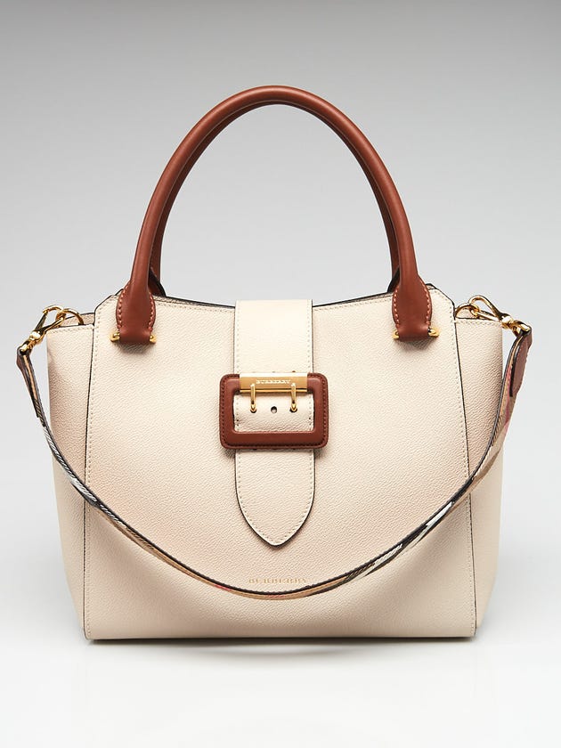 Burberry Beige Grained Leather Medium Buckle Tote Bag