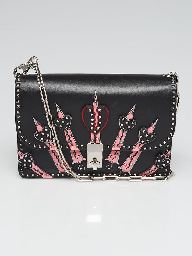 Valentino Black Leather and Rockstuds Loveblade Shoulder Bag