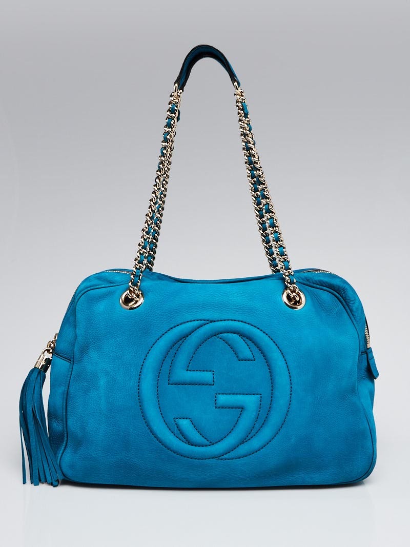 Gucci Turquoise Pebbled Nubuck Leather Soho Chain Large Shoulder