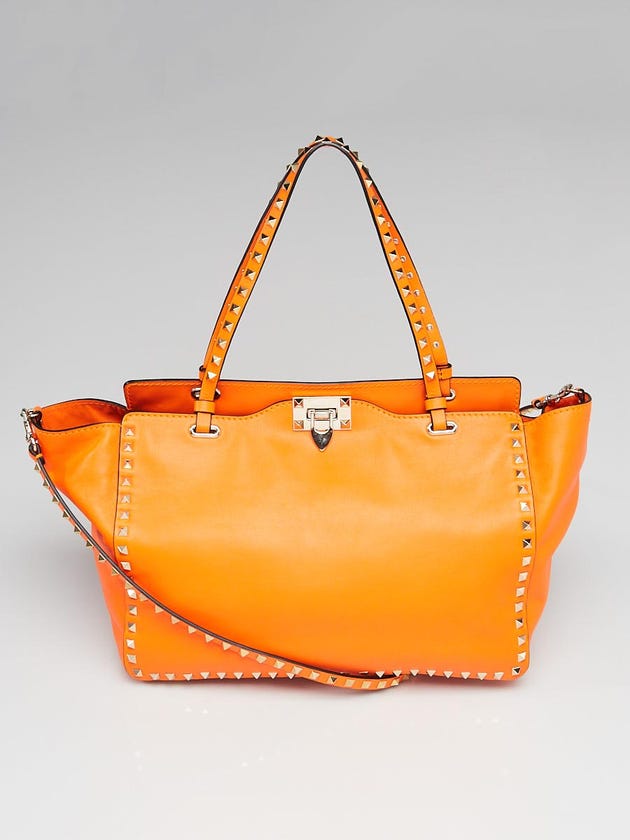 Valentino Orange Leather Rockstud Trapeze Medium Tote Bag