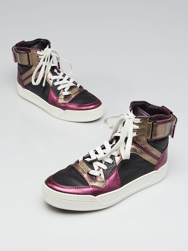 Gucci Plum/Black/Bronze Leather High Top Sneaker Size 6/36.5