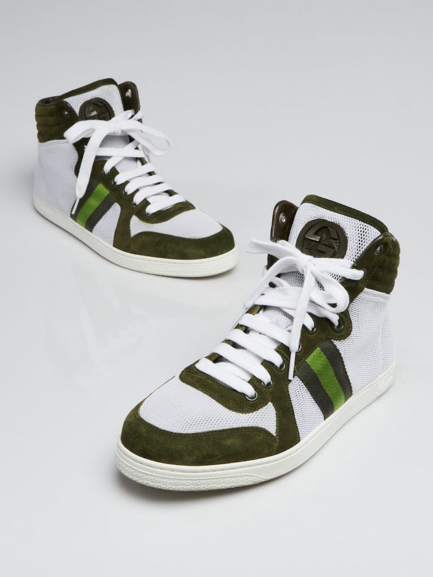 Gucci White/Green Suede Leather High Top Sneakers Size 8/38.5