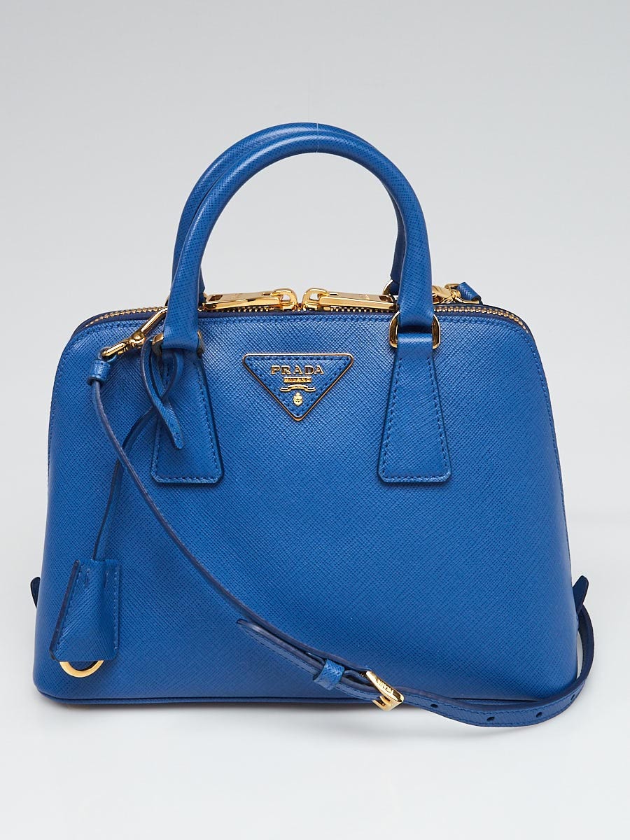 Prada Azzurro Saffiano Lux Leather Mini Promenade Bag 1BA838 