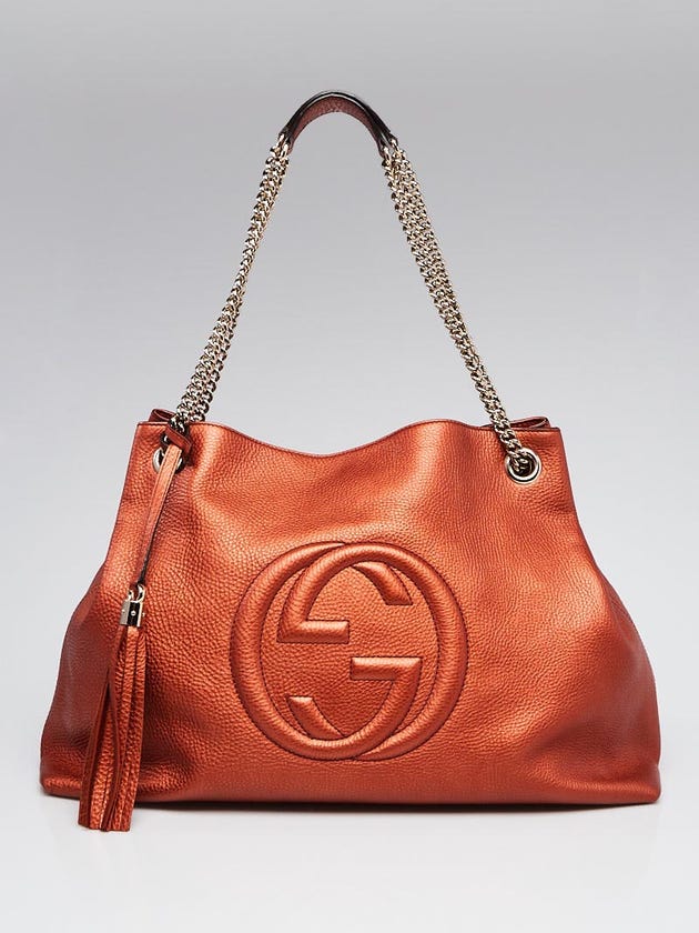 Gucci Bronze Pebbled Leather Large Soho Chain Tote Bag