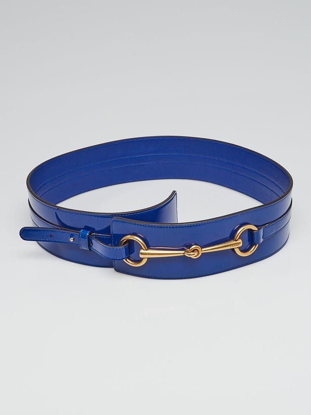 Gucci Blue Patent Leather Horsebit Belt 90/36