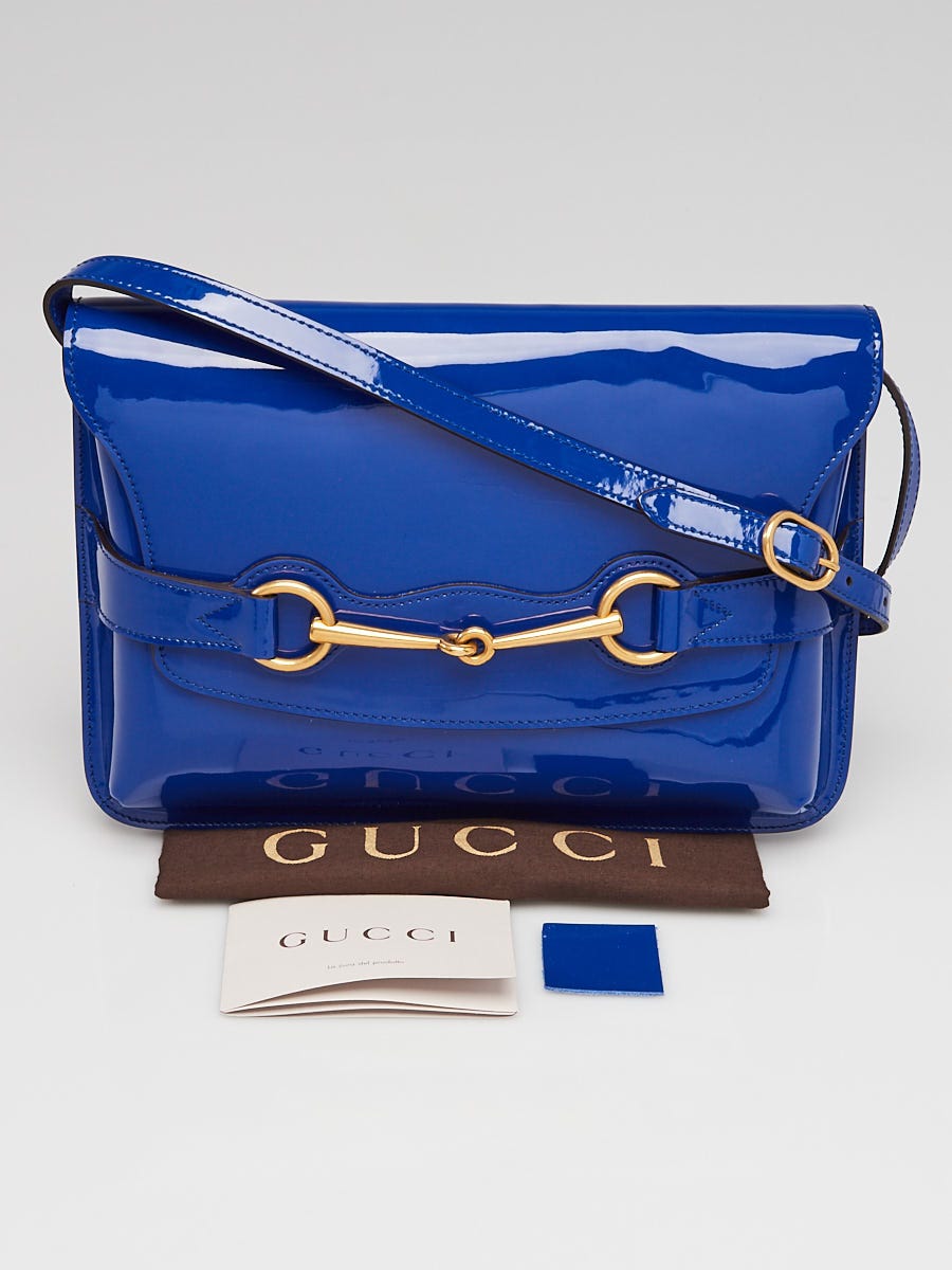 Gucci Blue Patent Leather Horsebit Large Shoulder Bag | Yoogi's Closet