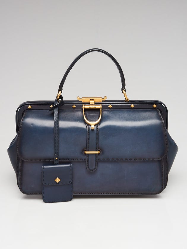 Gucci Dark Blue Leather Lady Stirrup Top-Handle Bag