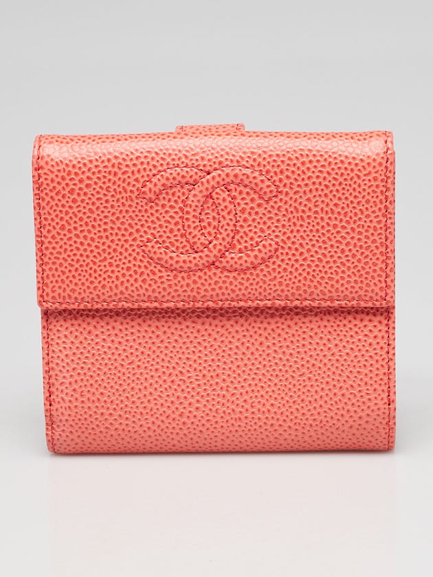 Chanel Pink Caviar Leather S-Double Compact Wallet