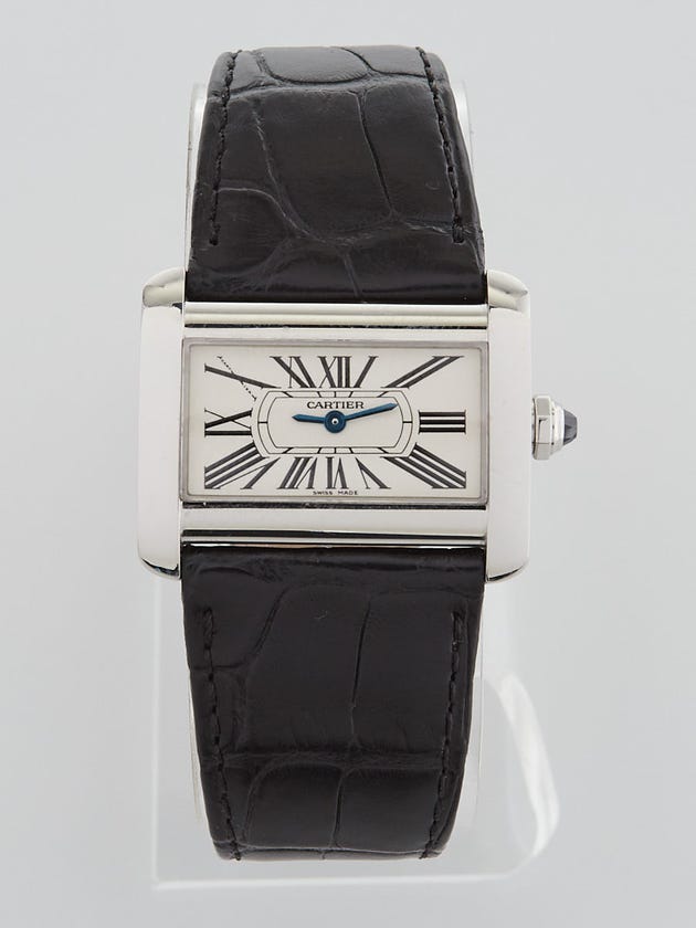Cartier 32mm Stainless Steel and Black Alligator Mini Tank Divan Quartz Watch W6300255