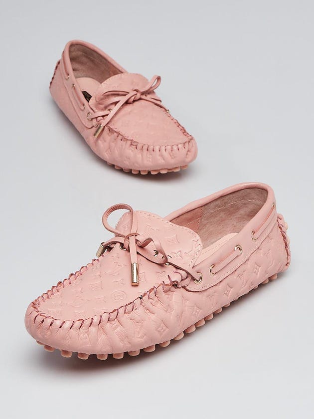 Louis Vuitton Pink Monogram Embossed Leather Gloria Flat Loafers Size 7.5/38
