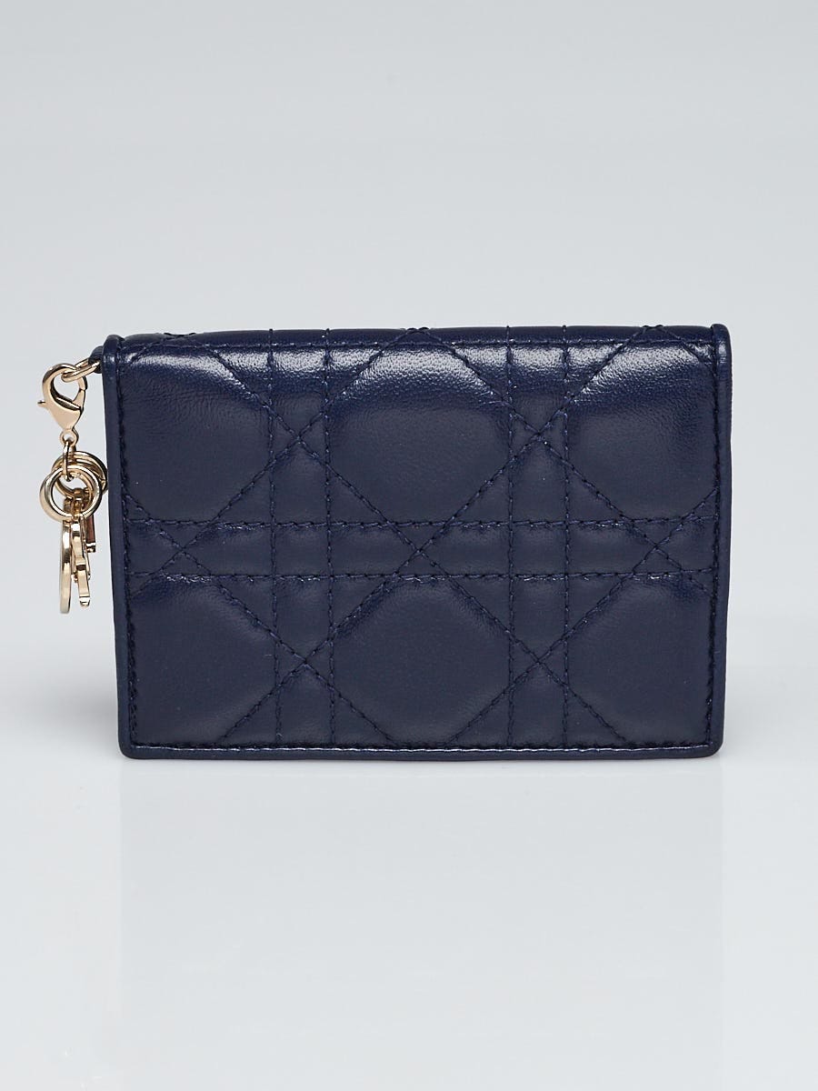 Christian Dior Navy Blue Cannage Quilted Leather Compact Card Case