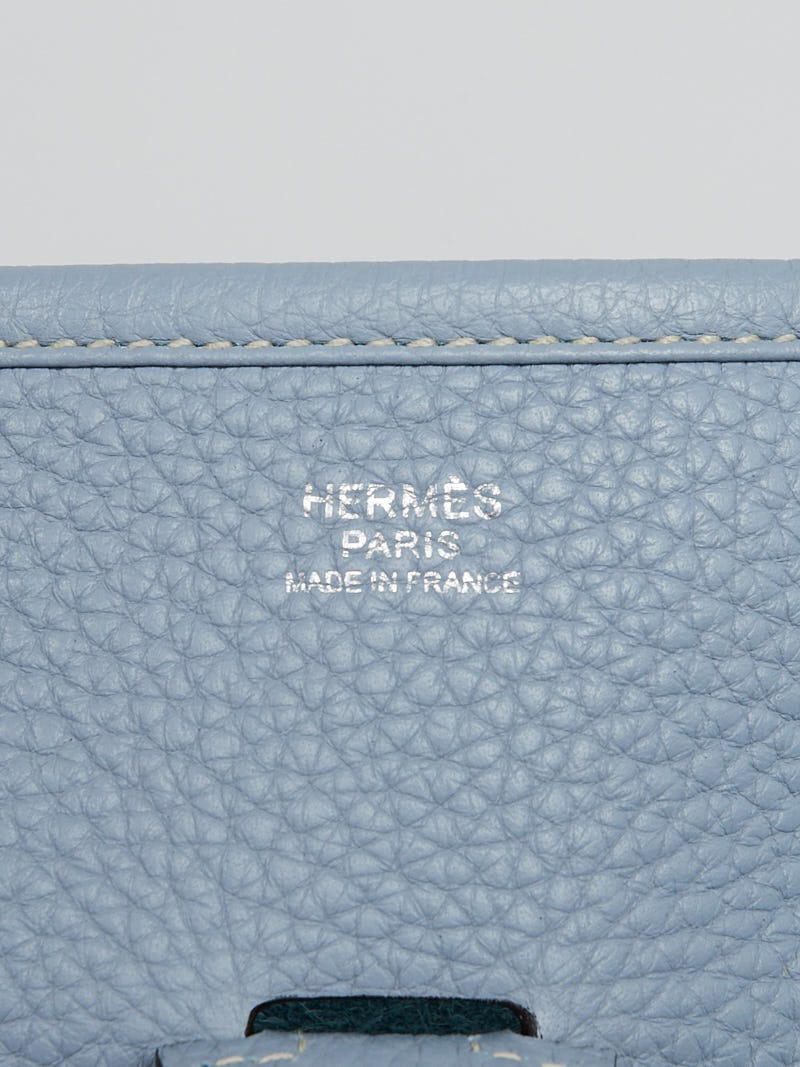 100% Authentic Hermes Mini Evelyne TPM Blue Lin Clemence Leather