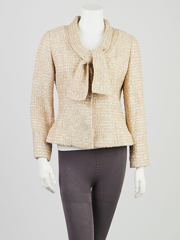 Oscar de la Renta Beige/Gold Nylon/Cotton Blend Tweed Jacket Size 8/42