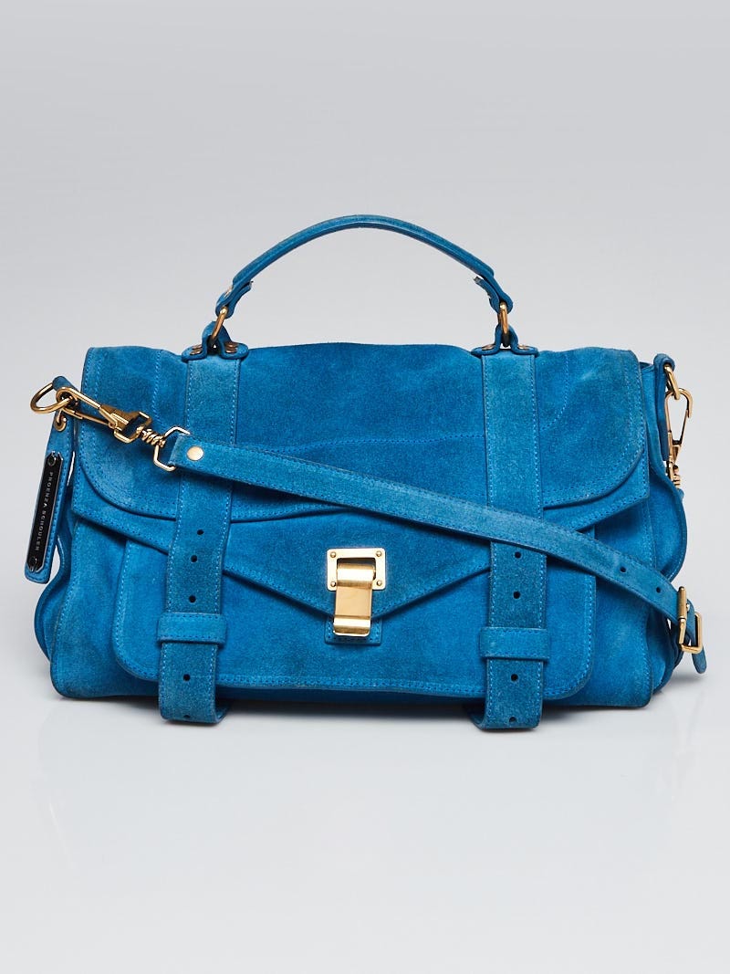 Proenza Schouler Blue Suede Leather Medium PS1 Satchel Bag