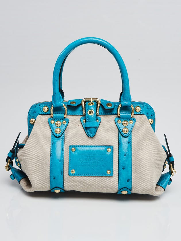 Louis Vuitton Limited Edition Sac de Nuit Toile Trianon Canvas Turquoise Ostrich MM Bag