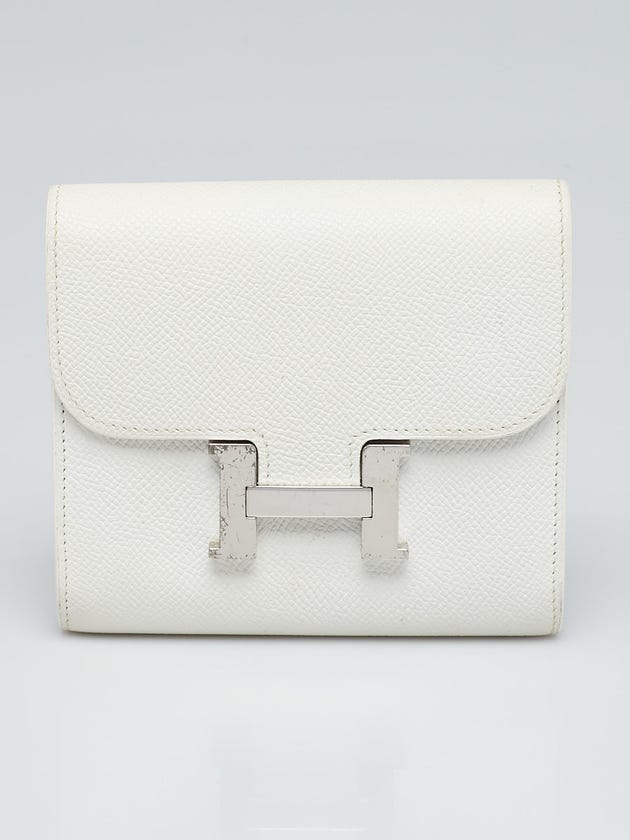 Hermes White Epsom Leather Palladium Plated Constance Compact Wallet